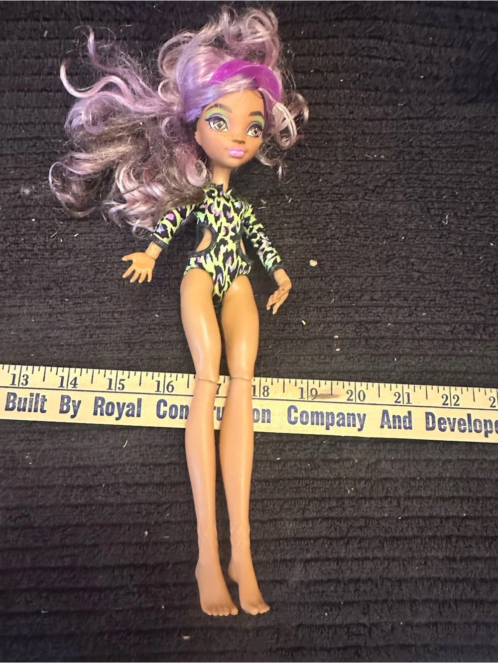 Purple-Haired Fashion Doll in Leopard Bodysuit - Unbranded